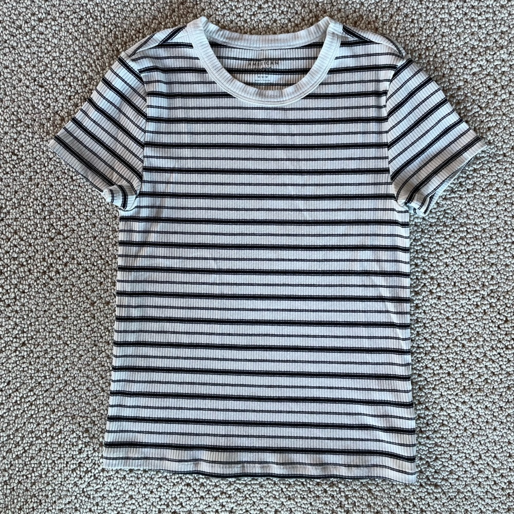 American Eagle Outfitters Black and White Striped Crop Top